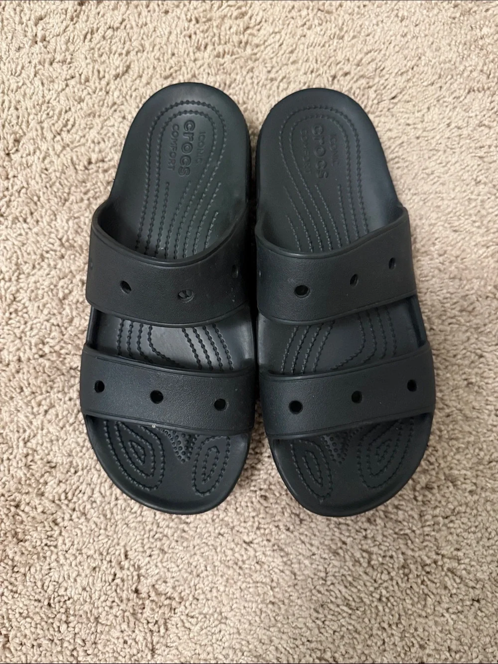CROCS Comfort Black Double-Strap Slide Sandals size 10